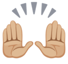 Raising Hands Emoji with Medium-Light Skin Tone, Facebook style