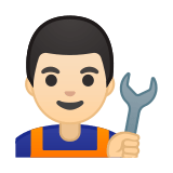 Man Mechanic Emoji with Light Skin Tone, Google style