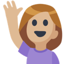 Person Raising Hand Emoji with Medium-Light Skin Tone, Facebook style