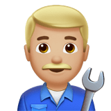 Man Mechanic Emoji with Medium-Light Skin Tone, Apple style