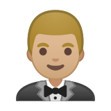 Man in Tuxedo Emoji with Medium-Light Skin Tone, Google style
