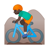 Person Mountain Biking Emoji with Dark Skin Tone, Google style