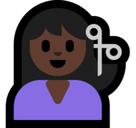 Woman Getting Haircut Emoji with Dark Skin Tone, Microsoft style