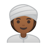 Woman Wearing Turban Emoji with Medium-Dark Skin Tone, Google style