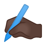 Writing Hand Emoji with Dark Skin Tone, Google style