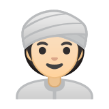 Woman Wearing Turban Emoji with Light Skin Tone, Google style