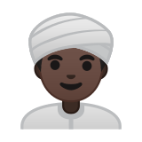 Man Wearing Turban Emoji with Dark Skin Tone, Google style