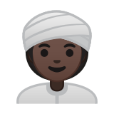 Woman Wearing Turban Emoji with Dark Skin Tone, Google style