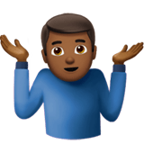 Man Shrugging Emoji with Medium-Dark Skin Tone, Apple style