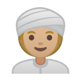 Woman Wearing Turban Emoji with Medium-Light Skin Tone, Google style