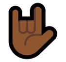 Love-You Gesture Emoji with Medium-Dark Skin Tone, Microsoft style