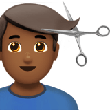 Man Getting Haircut Emoji with Medium-Dark Skin Tone, Apple style