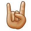 Sign of the Horns Emoji with Medium-Light Skin Tone, Samsung style