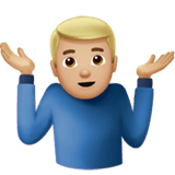 Man Shrugging Emoji with Medium-Light Skin Tone, Apple style