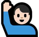 Man Raising Hand Emoji with Light Skin Tone, Microsoft style