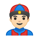 Man with Chinese Cap Emoji with Light Skin Tone, Google style
