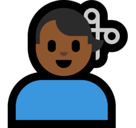 Man Getting Haircut Emoji with Medium-Dark Skin Tone, Microsoft style