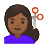 Person Getting Haircut Emoji with Medium-Dark Skin Tone, Google style