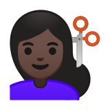 Person Getting Haircut Emoji with Dark Skin Tone, Google style