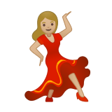 Woman Dancing Emoji with Medium-Light Skin Tone, Google style