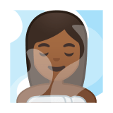 Person in Steamy Room Emoji with Medium-Dark Skin Tone, Google style