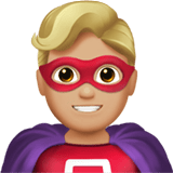 Man Superhero Emoji with Medium-Light Skin Tone, Apple style