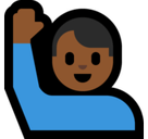 Man Raising Hand Emoji with Medium-Dark Skin Tone, Microsoft style
