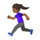 Woman Running Emoji with Medium-Dark Skin Tone, Google style