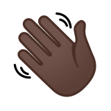 Waving Hand Emoji with Dark Skin Tone, Google style