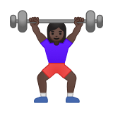 Woman Lifting Weights Emoji with Dark Skin Tone, Google style