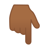Backhand Index Pointing Down Emoji with Medium-Dark Skin Tone, Google style