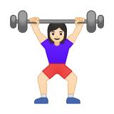 Woman Lifting Weights Emoji with Light Skin Tone, Google style