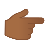 Backhand Index Pointing Right Emoji with Medium-Dark Skin Tone, Google style