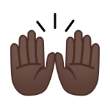 Raising Hands Emoji with Dark Skin Tone, Google style