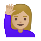 Person Raising Hand Emoji with Medium-Light Skin Tone, Google style