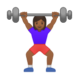 Woman Lifting Weights Emoji with Medium-Dark Skin Tone, Google style