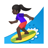 Woman Surfing Emoji with Dark Skin Tone, Google style