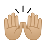 Raising Hands Emoji with Medium-Light Skin Tone, Google style