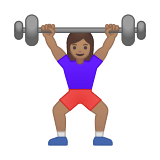 Woman Lifting Weights Emoji with Medium Skin Tone, Google style