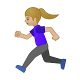 Woman Running Emoji with Medium-Light Skin Tone, Google style