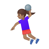 Woman Playing Handball Emoji with Medium Skin Tone, Google style