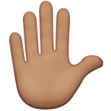 Raised Hand Emoji with Medium Skin Tone, Apple style
