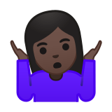 Woman Shrugging Emoji with Dark Skin Tone, Google style