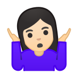 Woman Shrugging Emoji with Light Skin Tone, Google style