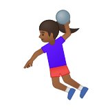 Woman Playing Handball Emoji with Medium-Dark Skin Tone, Google style