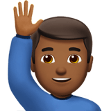 Man Raising Hand Emoji with Medium-Dark Skin Tone, Apple style