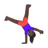 Woman Cartwheeling Emoji with Dark Skin Tone, Google style