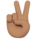 Victory Hand Emoji with Medium Skin Tone, Apple style