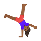 Woman Cartwheeling Emoji with Medium-Dark Skin Tone, Google style