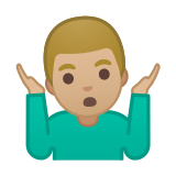 Man Shrugging Emoji with Medium-Light Skin Tone, Google style